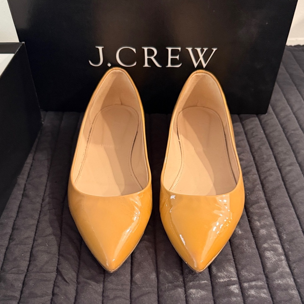 J.Crew Women's Pointed-Toe Patent Leather Flats in Soft Desert